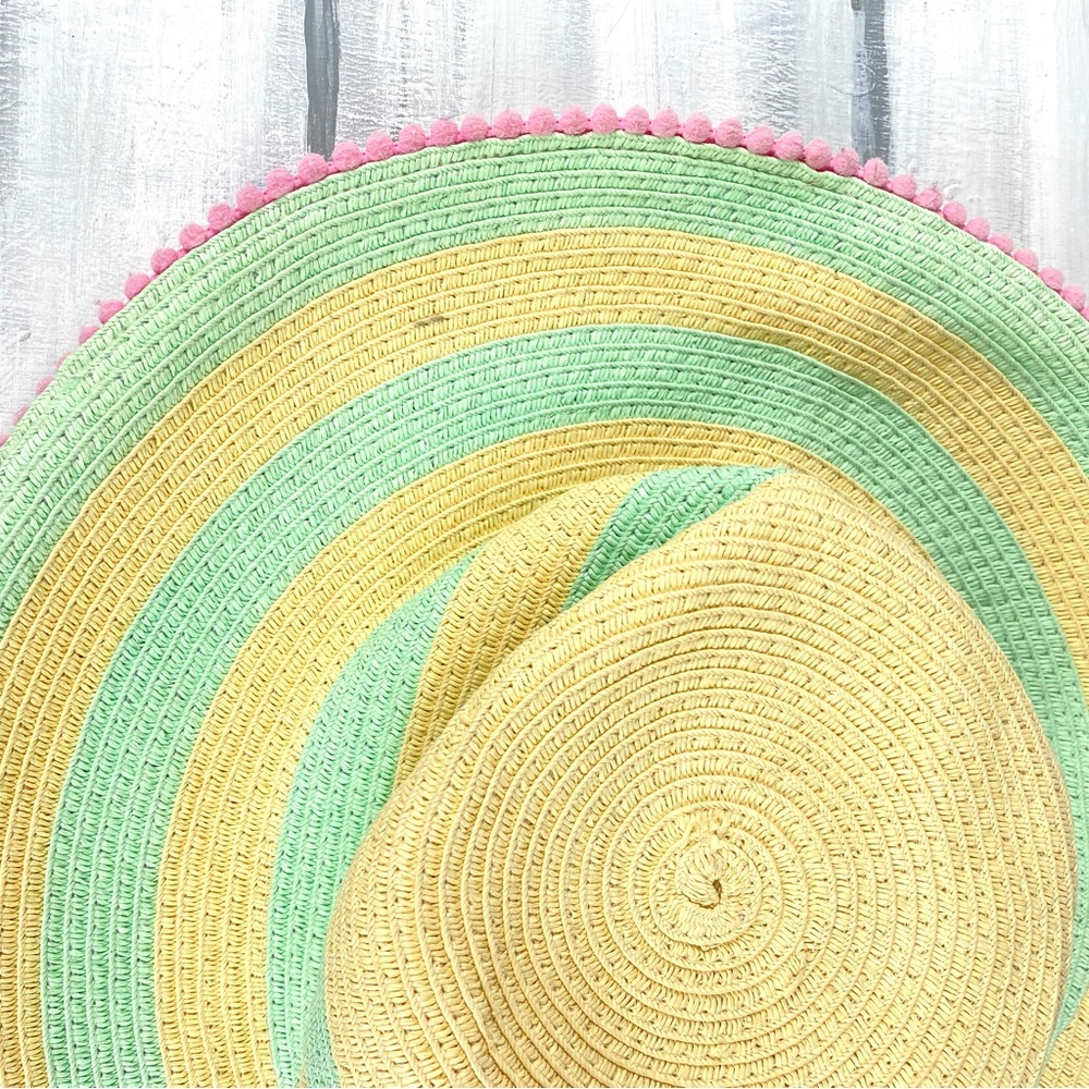 Boho Striped Pom Straw Hat Floppy Beach Summer Sun Hat Vacation Resort Cruise - Picture 13 of 14